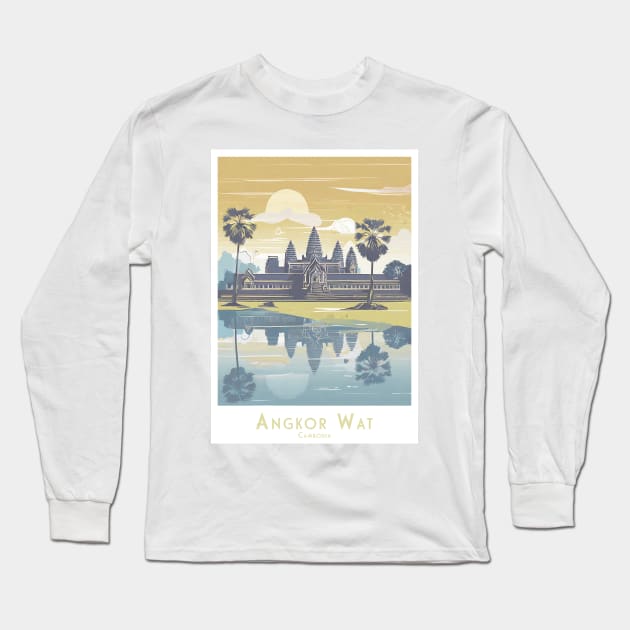 Vintage Angkor Wat Temple Sunset Poster Long Sleeve T-Shirt by POD24